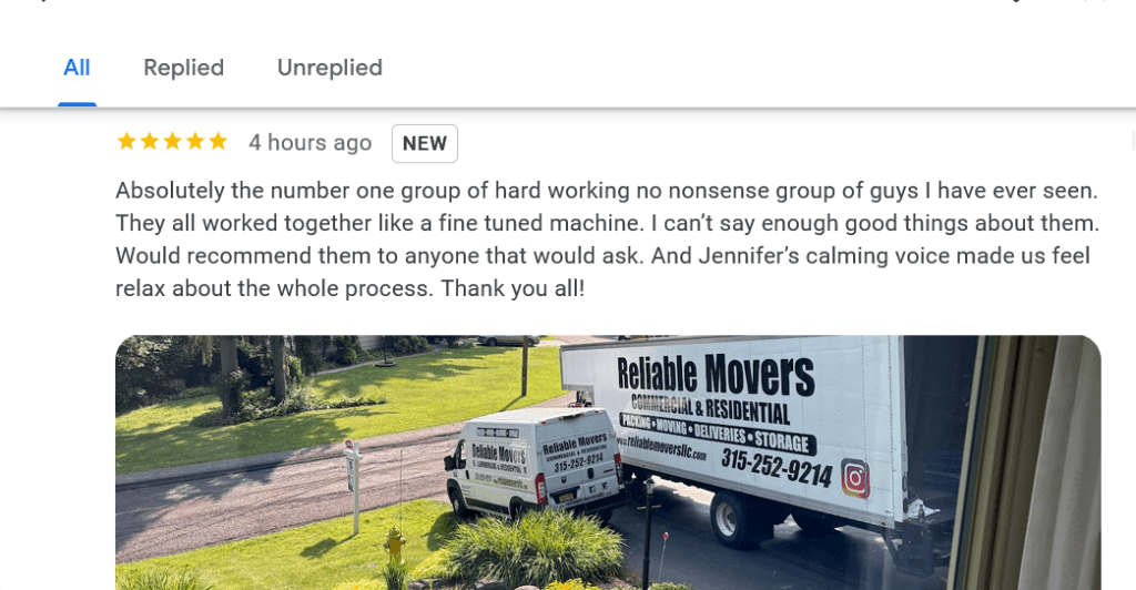 Google review for local move