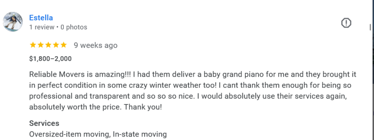 Moving an 800-lb gun safe safely and efficiently — another happy customer and a 5-star review for Reliable Movers.
