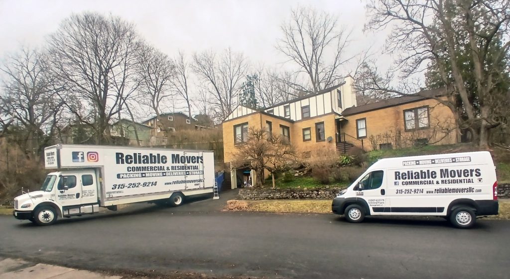 Reliable Movers trucks completing a local move from Syracuse NY to Fayetteville NY