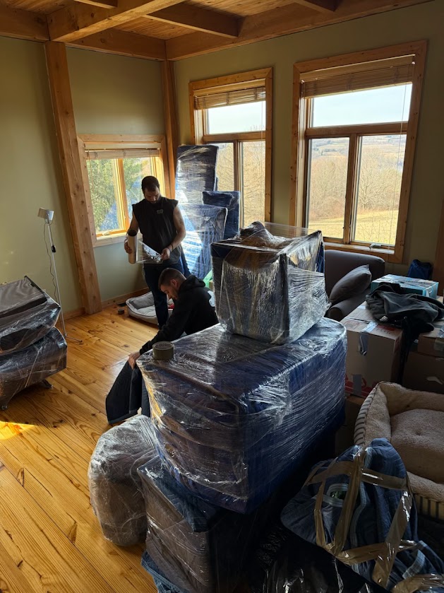 furniture prepped and wrapped ready for loading interstate move