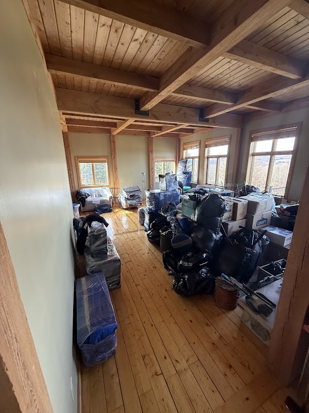 Protecting furniture with padding and shrink wrap for long-distance transport