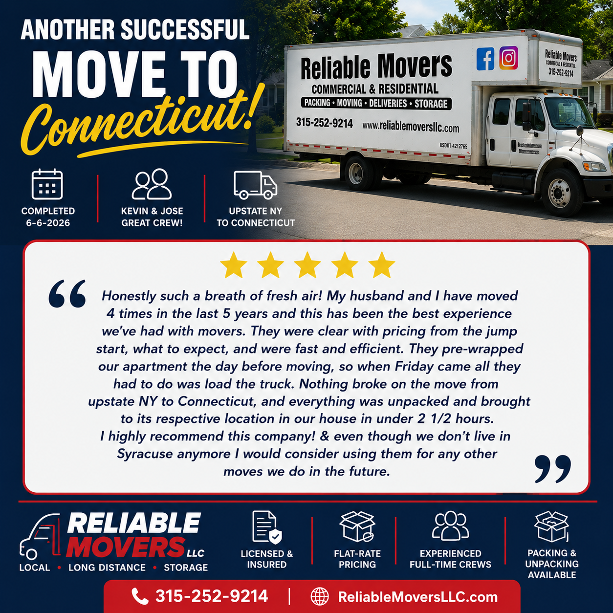 Reliable Movers professional moving and packing service