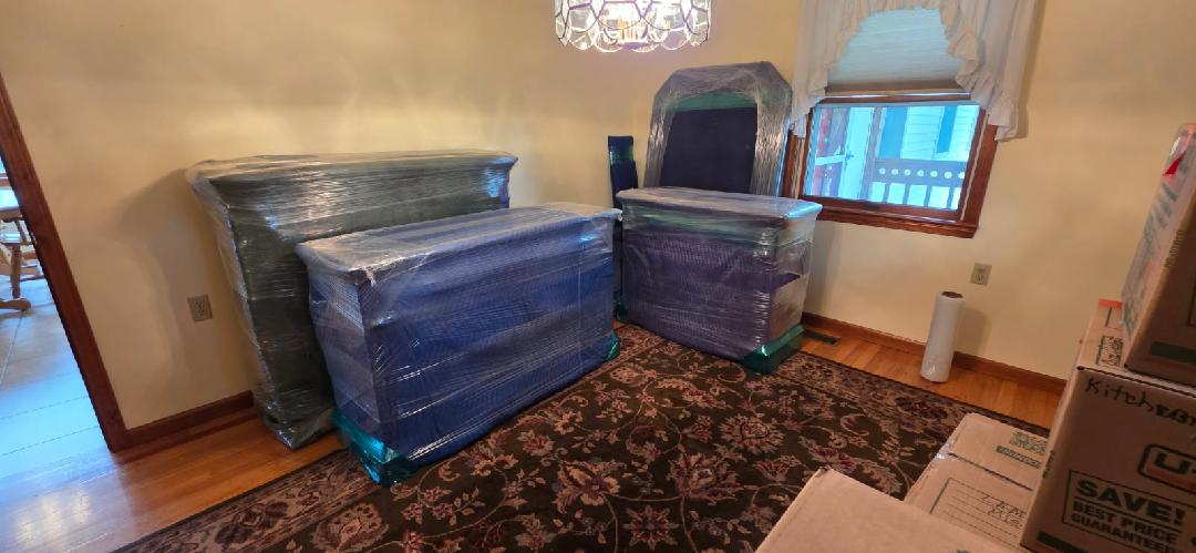 Furniture padded and shrink wrapped for interstate move from Auburn NY to Ohio